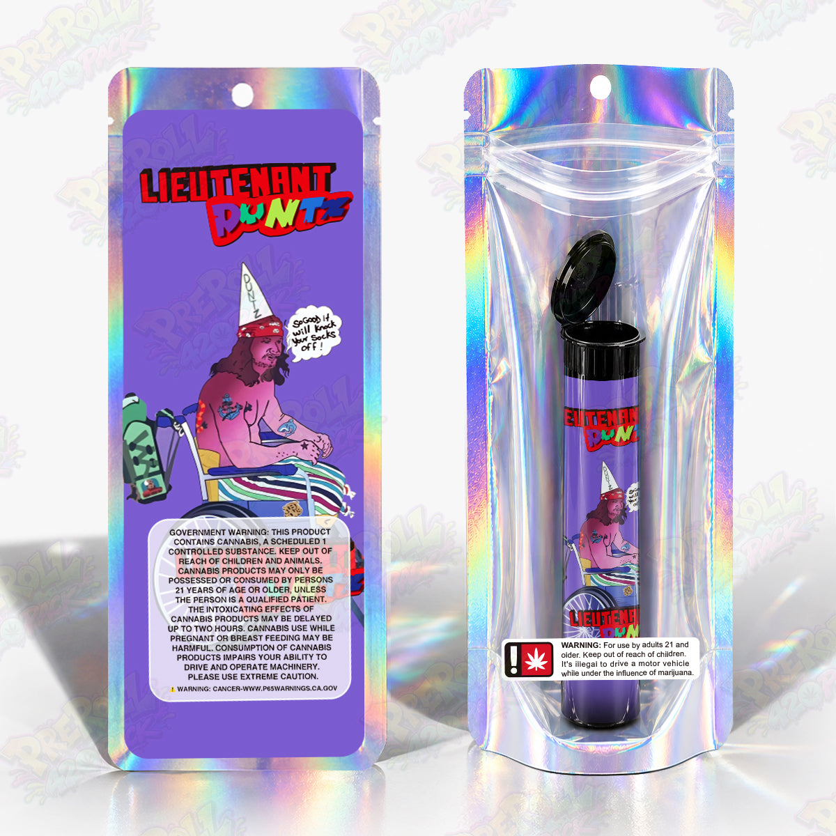 Lieutenant Runtz Preroll Tubes + Mylar Bags