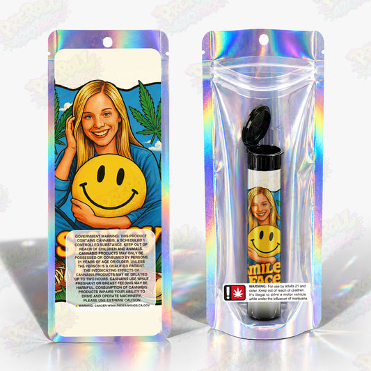 Smiley Face Preroll Tubes + Mylar Bags