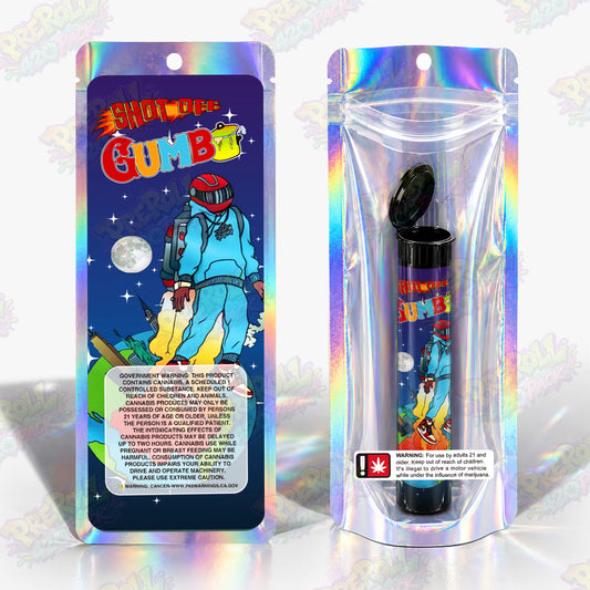 Shot Off Gumbo Preroll Tubes + Mylar Bags