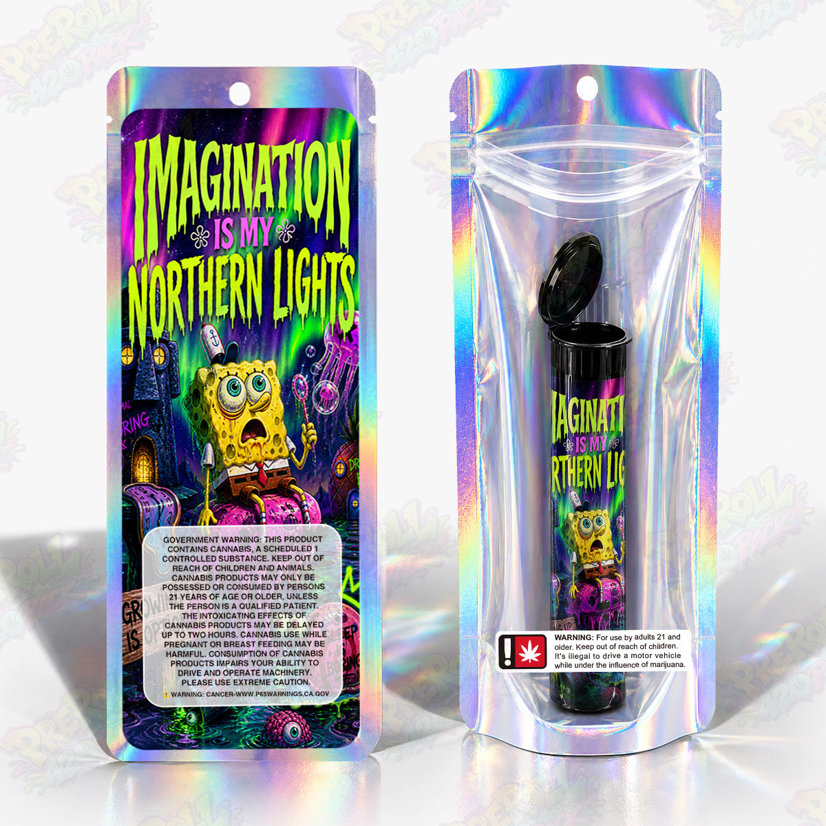 Imagination Is My Northern Lights Preroll Tubes + Mylar Bags