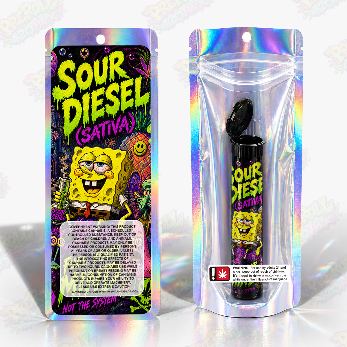 Sour Diesel Preroll Tubes + Mylar Bags