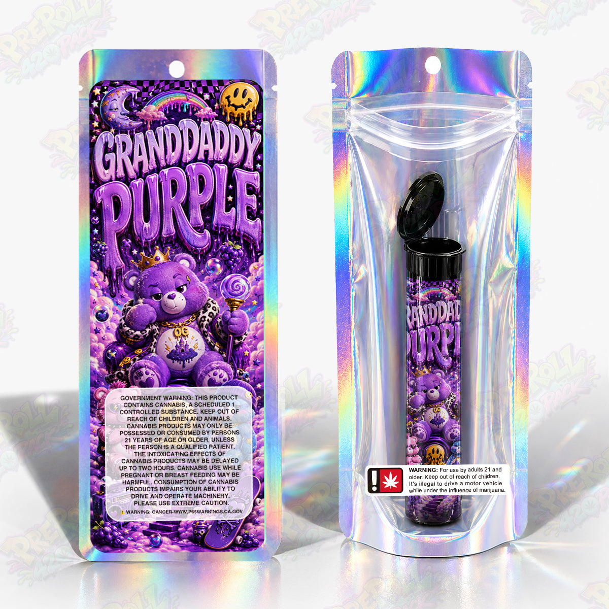 Granddaddy Purple Pre Roll Tubes + Mylar Bags