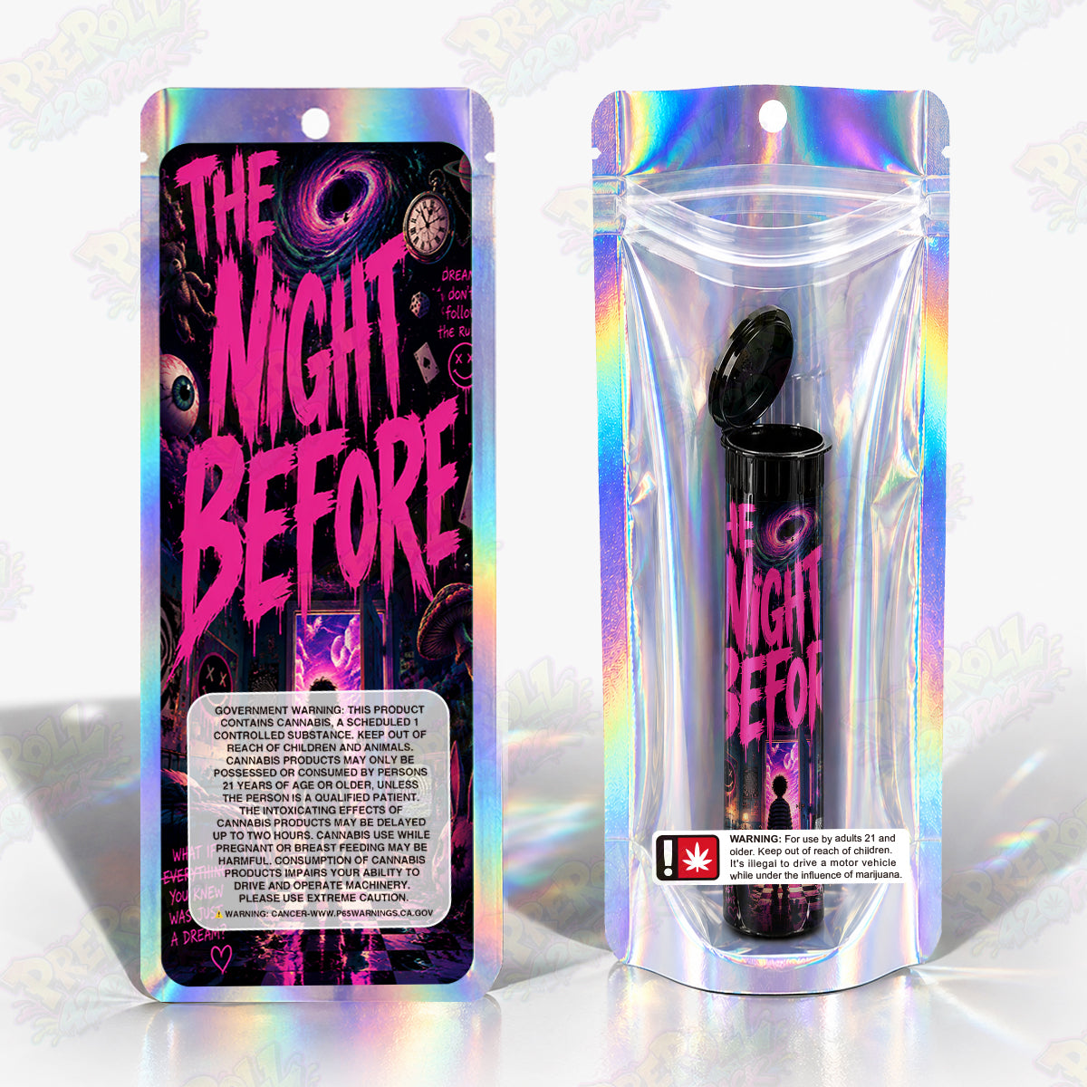The Night Before Pre Roll Tubes + Mylar Bags