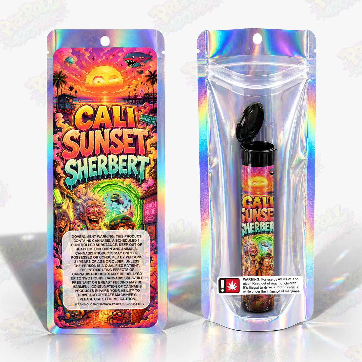 Cali Sunset Sherbert Pre Roll Tubes + Mylar Bags