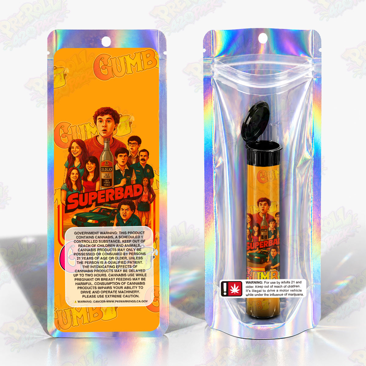 Superbad Preroll Tubes + Mylar Bags