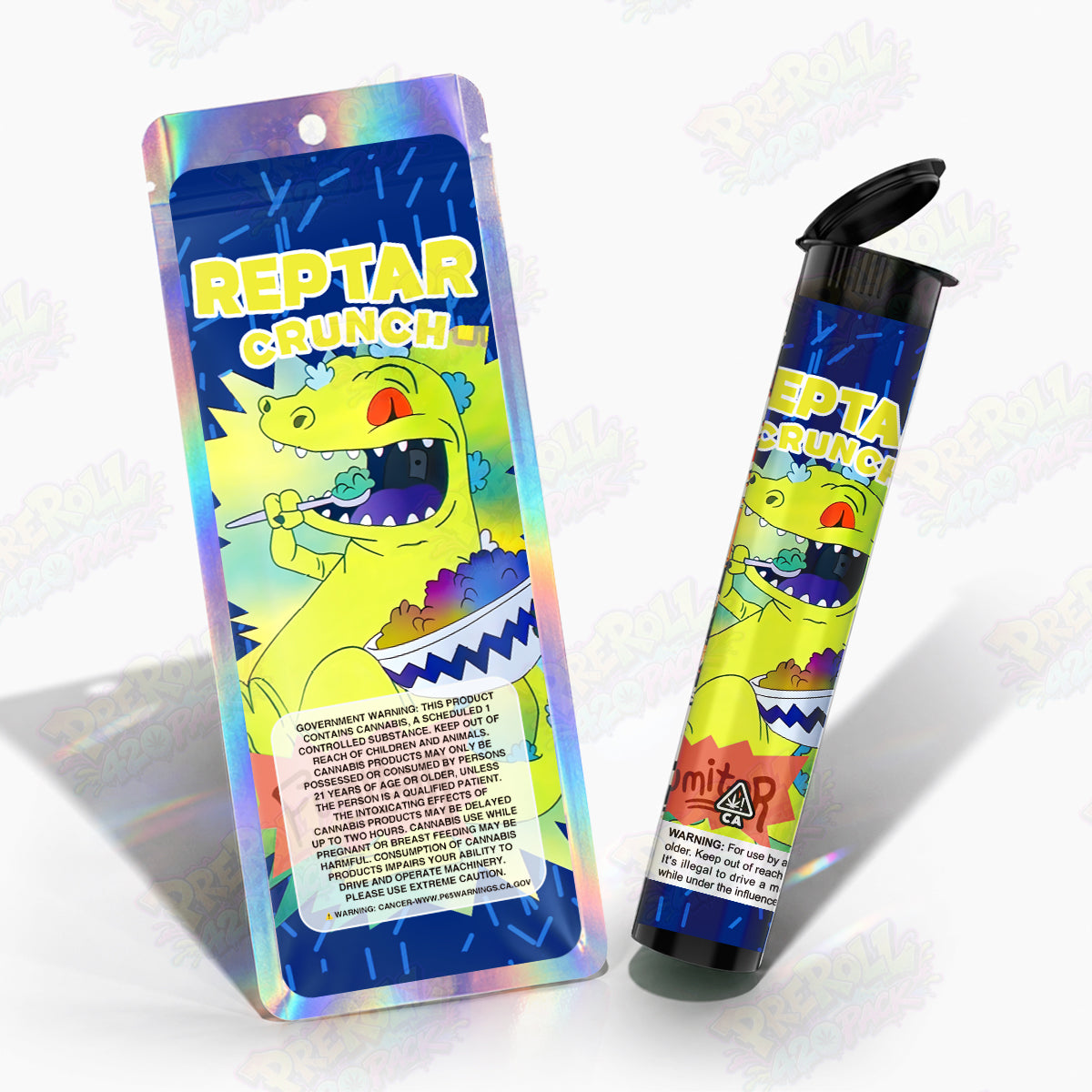 Reptar Crunch Preroll Tubes + Mylar Bags