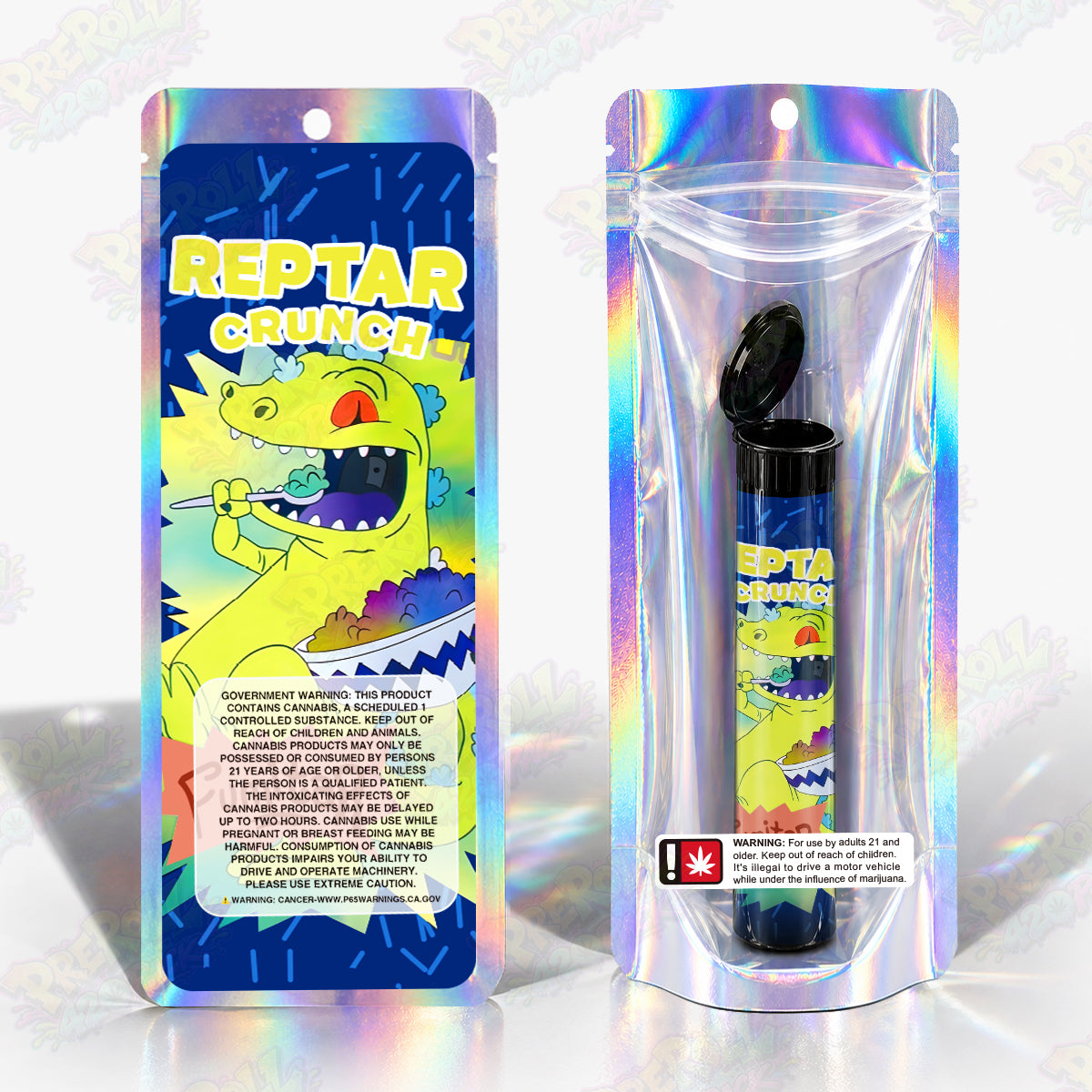 Reptar Crunch Preroll Tubes + Mylar Bags