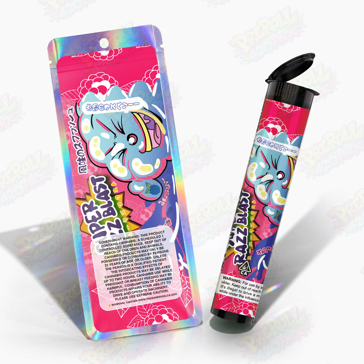 Super Razz Blast Preroll Tubes + Mylar Bags