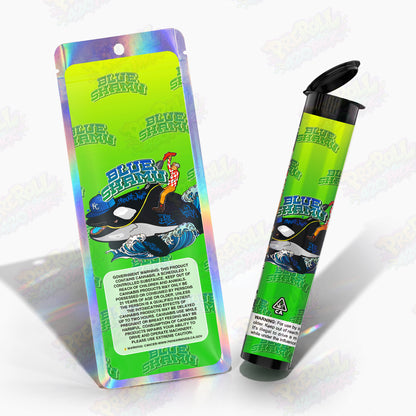Blue Shamu Preroll Tubes + Mylar Bags