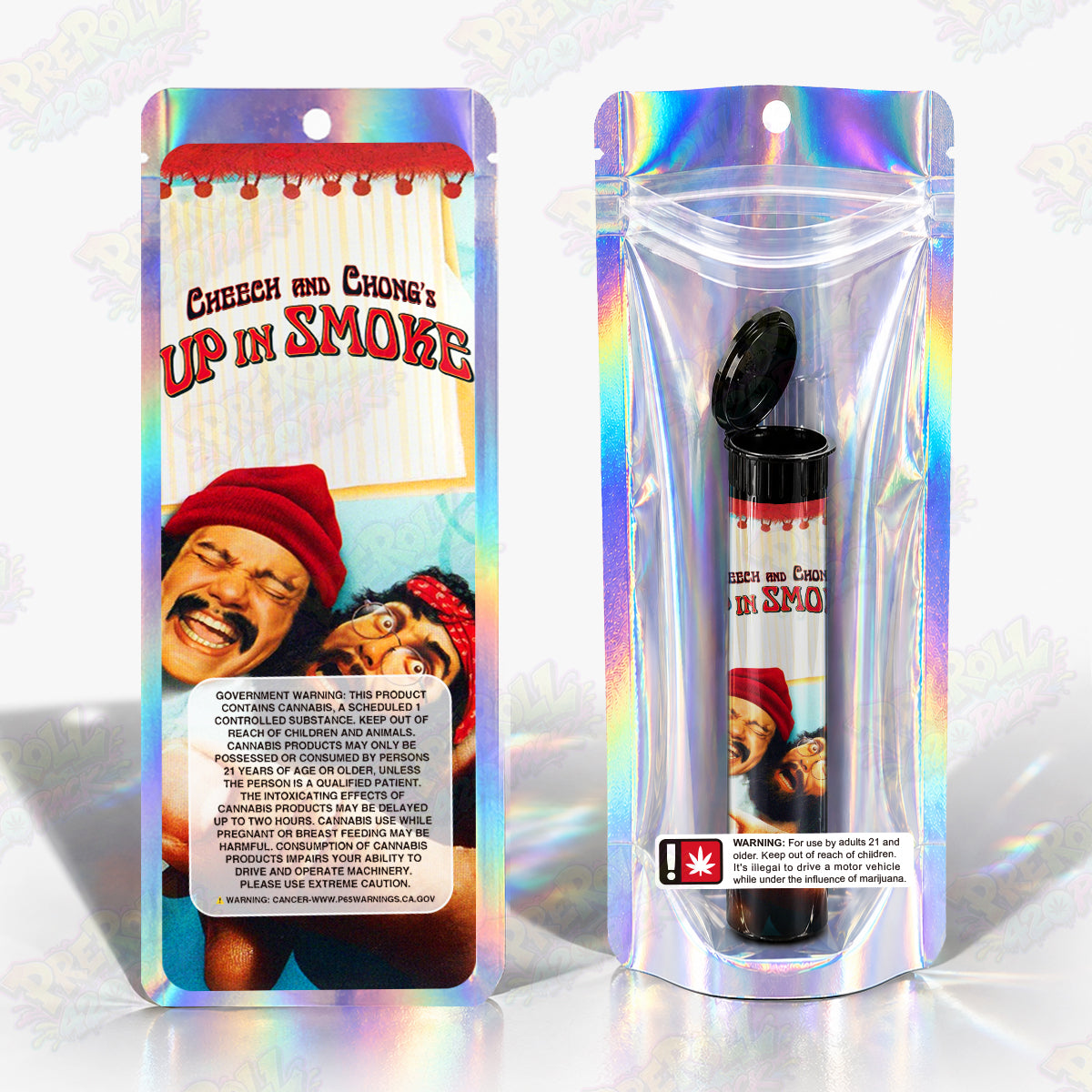 Cheech And Chong's Up In Smoke Preroll Tubes + Mylar Bags