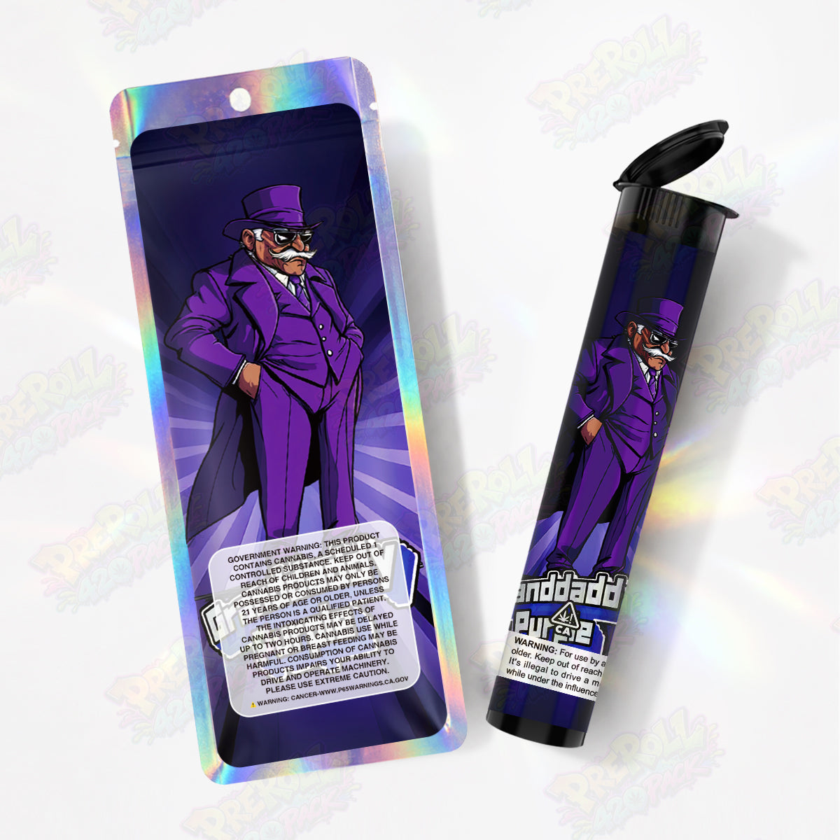 Granddaddy Purple Preroll Tubes + Mylar Bags