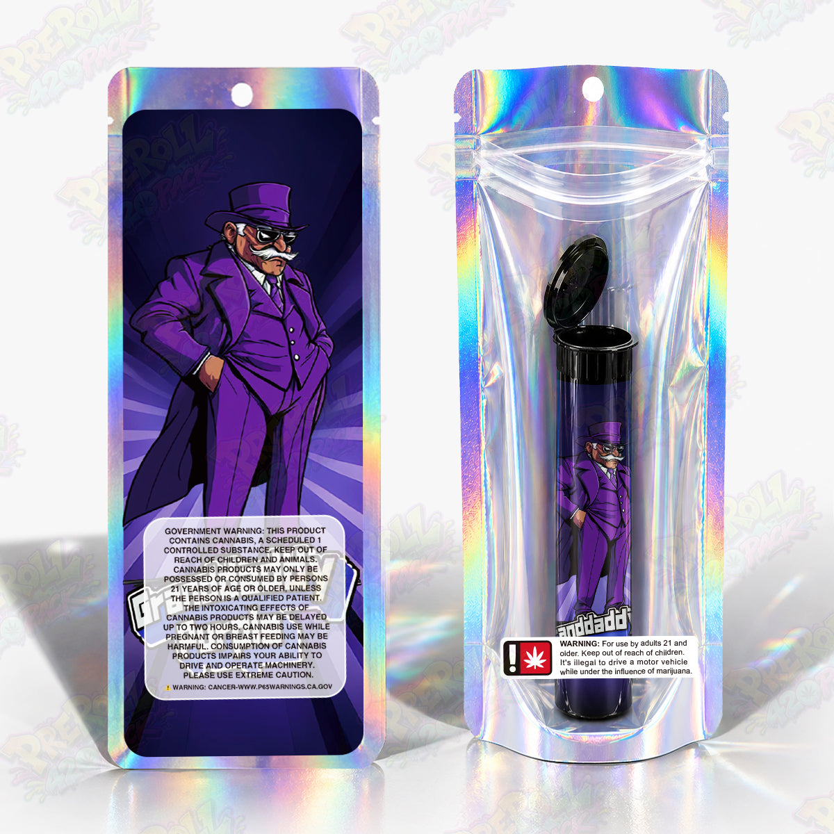 Granddaddy Purple Preroll Tubes + Mylar Bags