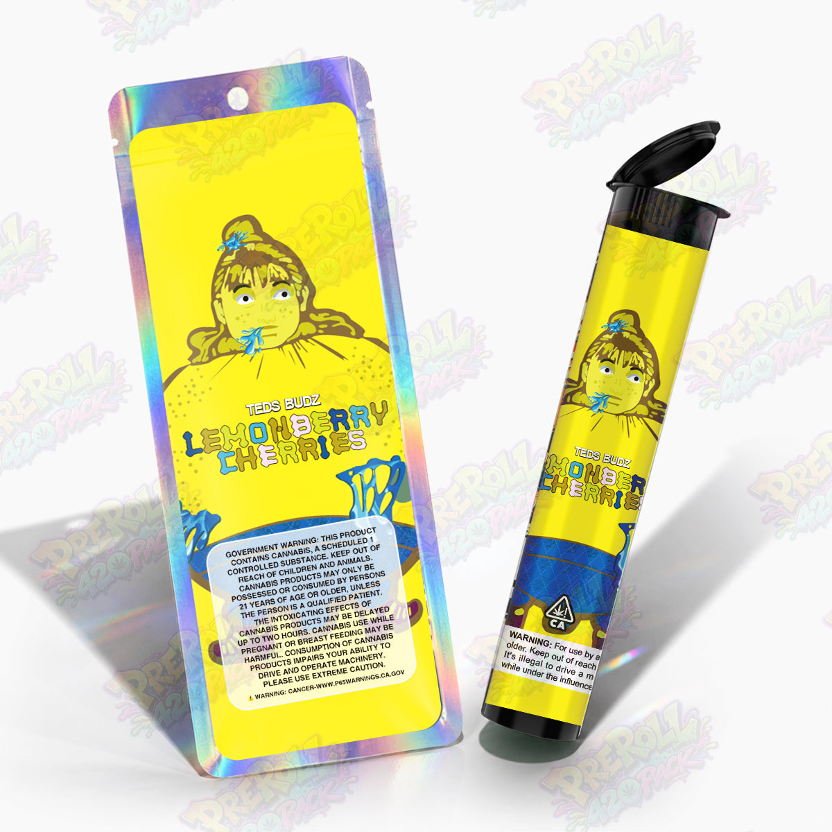 Lemonberry Cherries Preroll Tubes + Mylar Bags