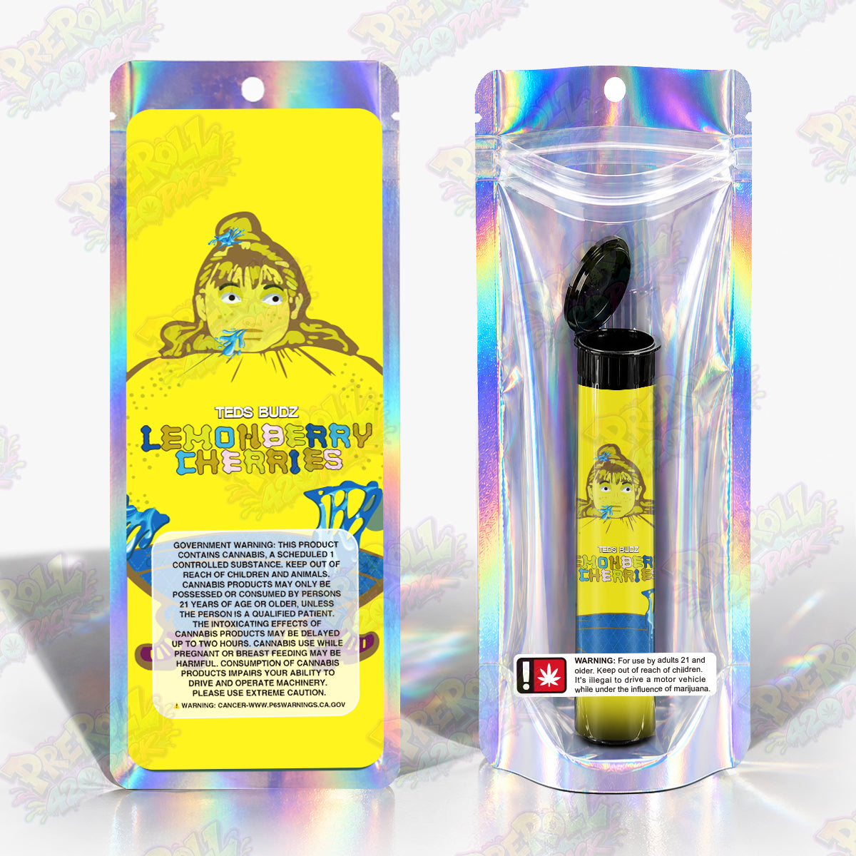 Lemonberry Cherries Preroll Tubes + Mylar Bags