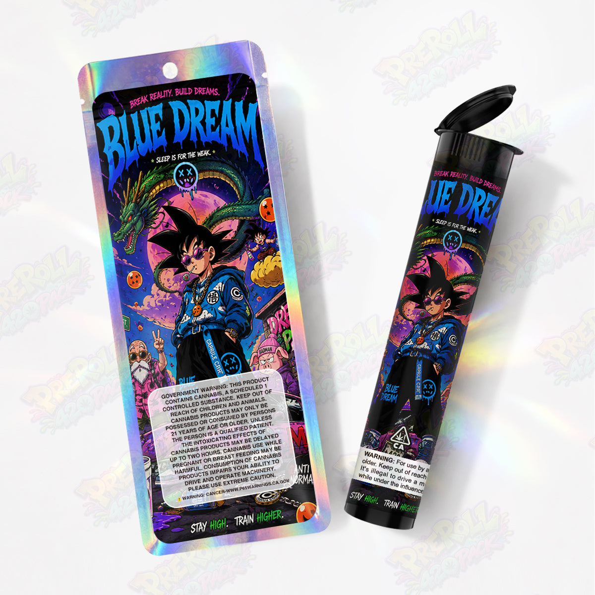 Blue Dream Preroll Tubes + Mylar Bags