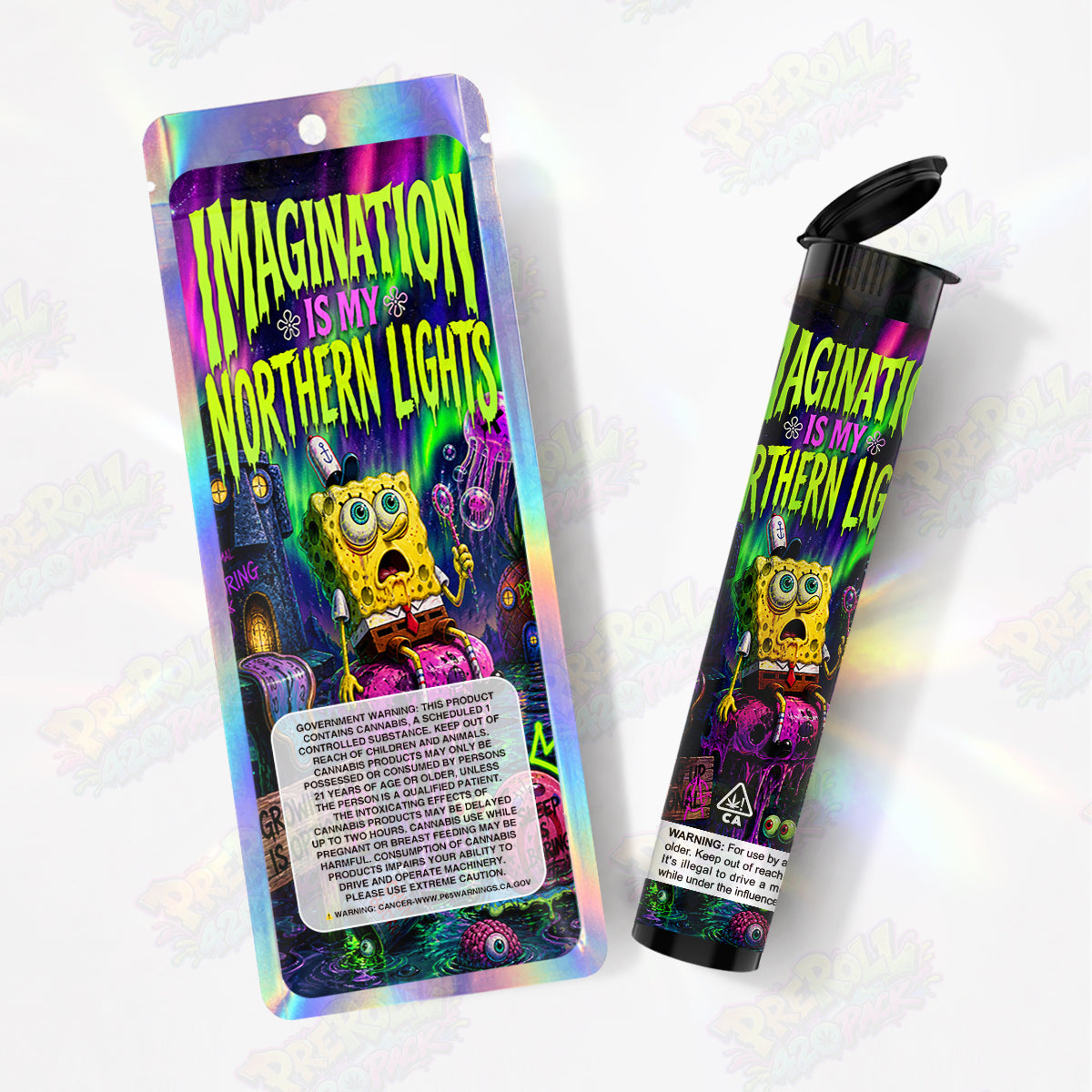 Imagination Is My Northern Lights Preroll Tubes + Mylar Bags