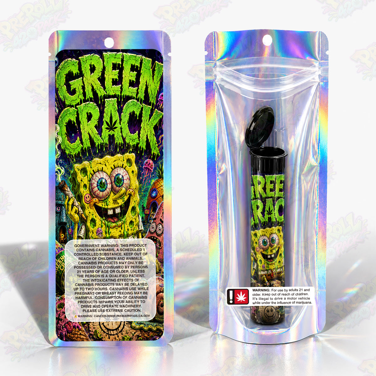 Green Crack Preroll Tubes + Mylar Bags