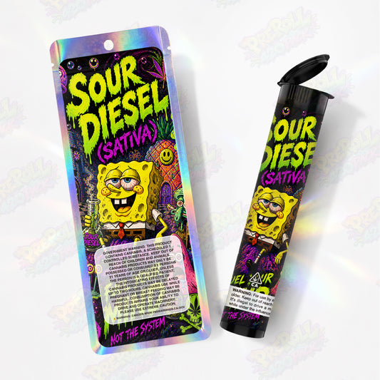 Sour Diesel Preroll Tubes + Mylar Bags