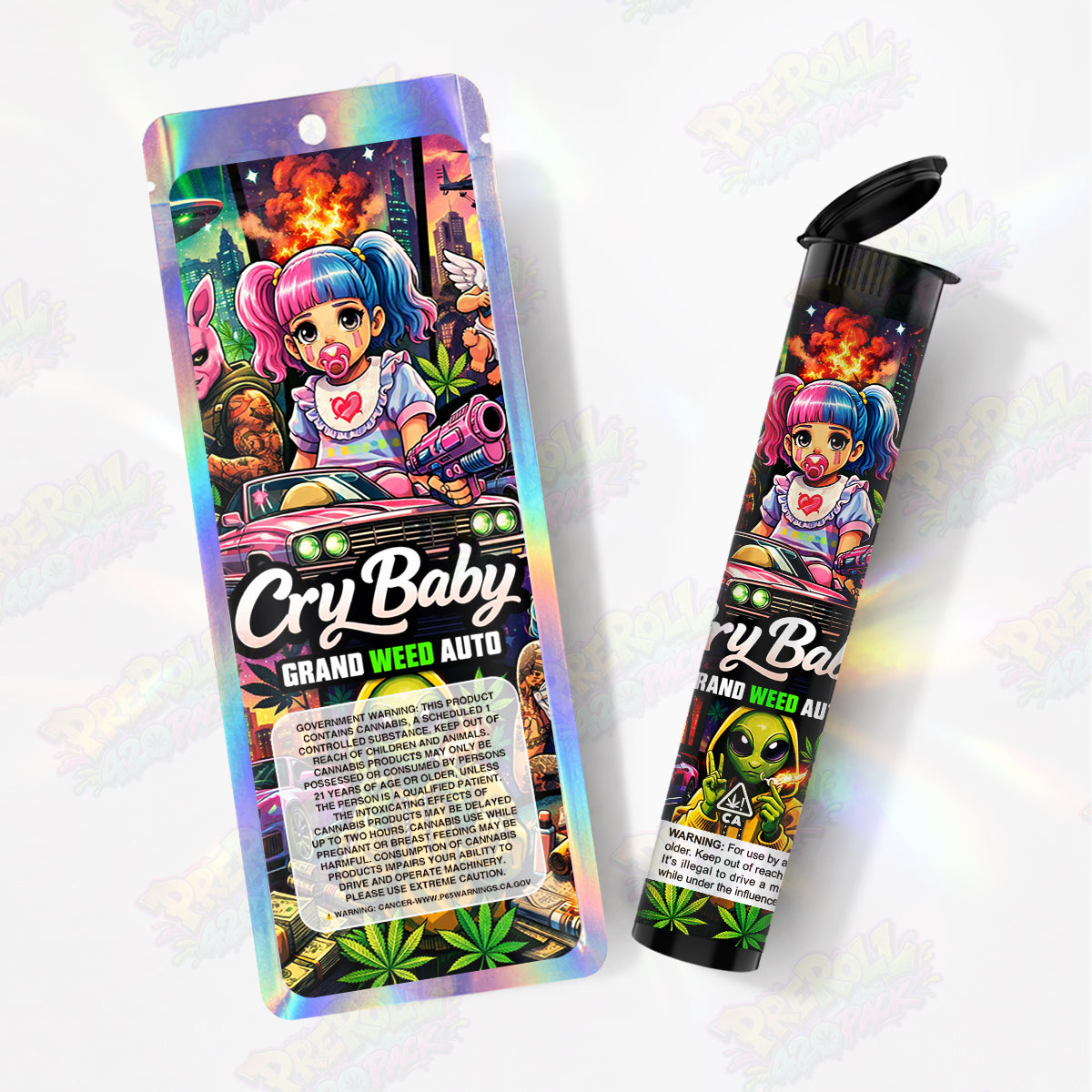Cry Baby Preroll Tubes + Mylar Bags