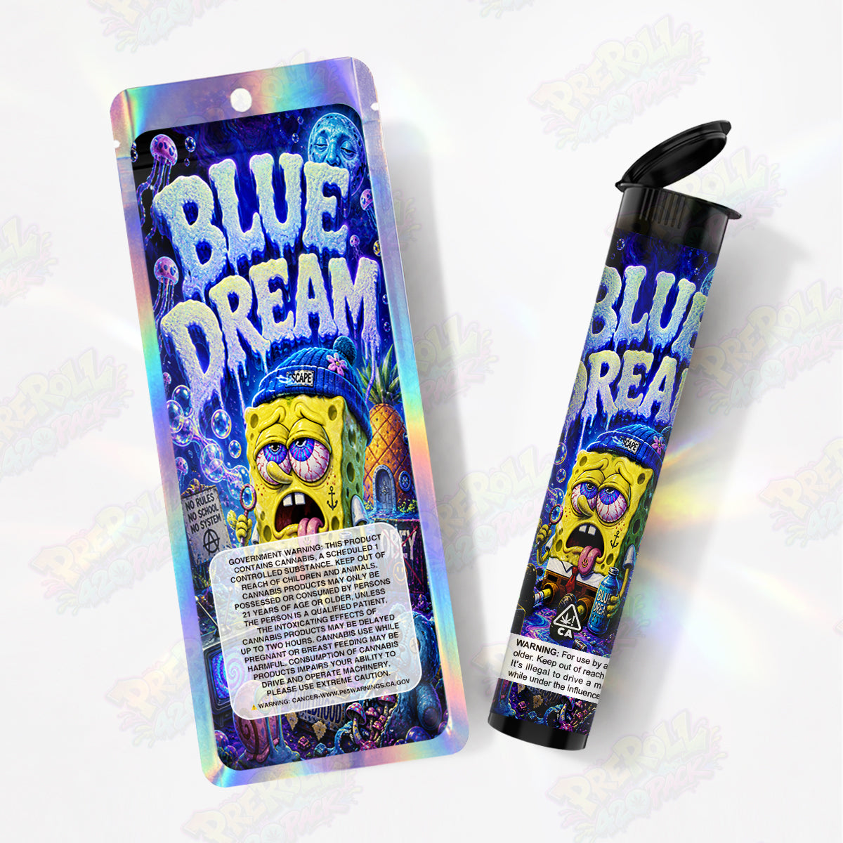 Blue Dream Preroll Tubes + Mylar Bags