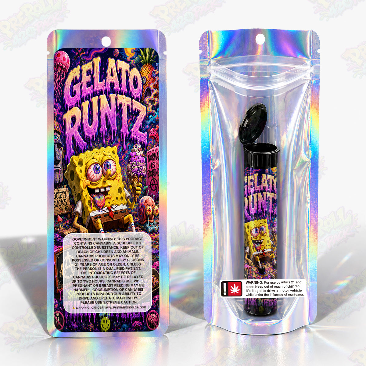Gelato Runtz Preroll Tubes + Mylar Bags