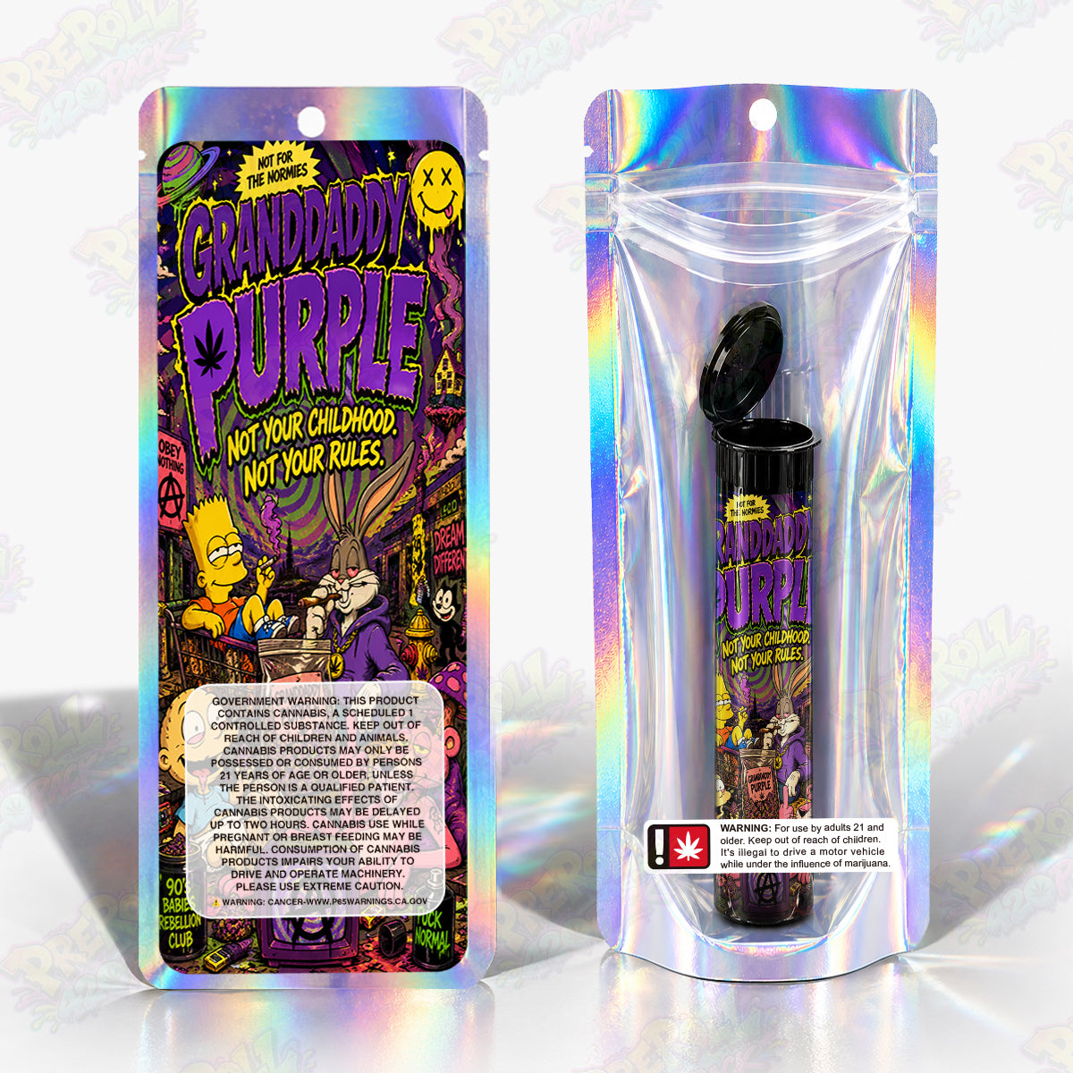 Granddaddy Purple Preroll Tubes + Mylar Bags