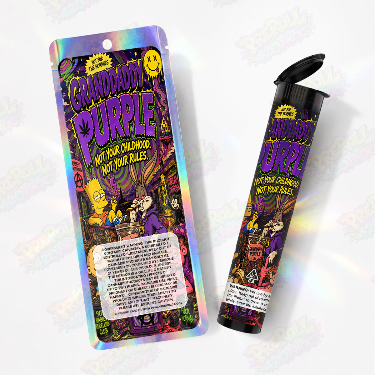 Granddaddy Purple Preroll Tubes + Mylar Bags