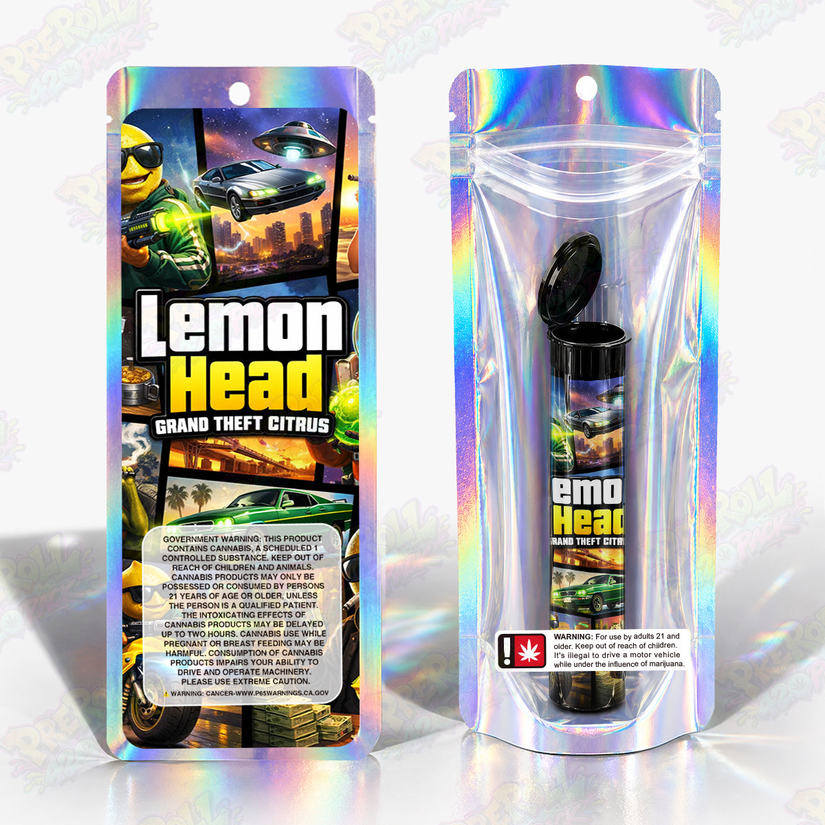Lemon Head Grand Theft Citrus Preroll Tubes + Mylar Bags