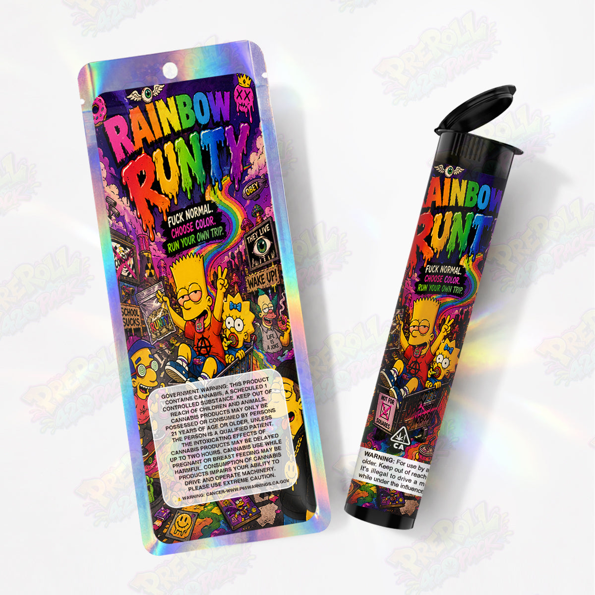 Rainbow Runty Preroll Tubes + Mylar Bags