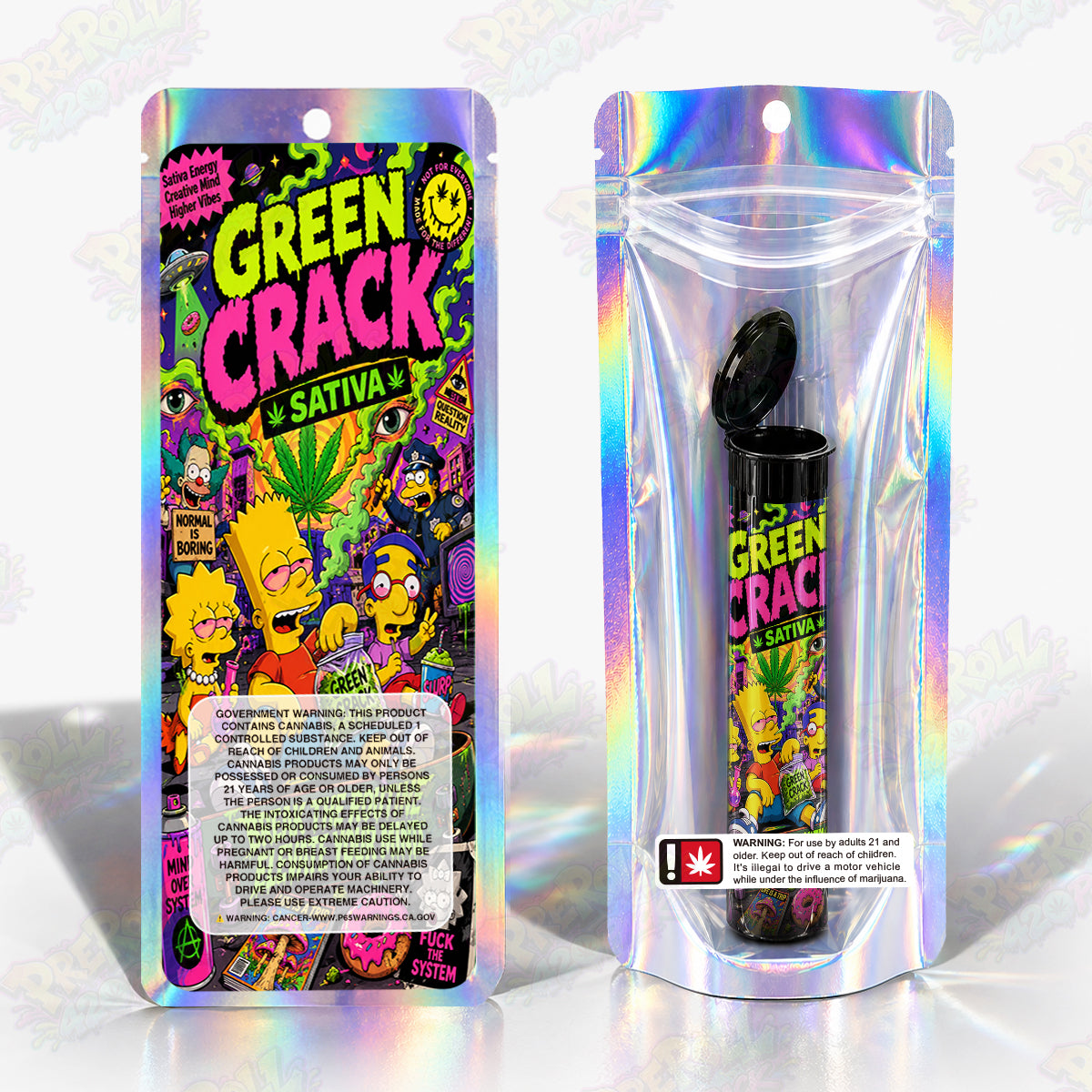 Green Crack Pre Roll Tubes + Mylar Bags