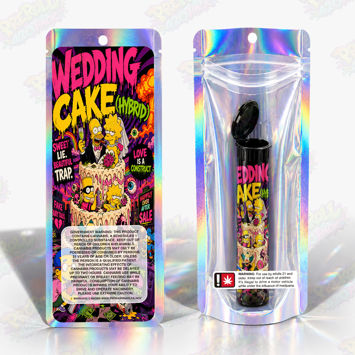 Wedding Cake Pre Roll Tubes + Mylar Bags
