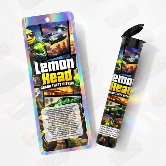 Lemon Head Grand Theft Citrus Preroll Tubes + Mylar Bags
