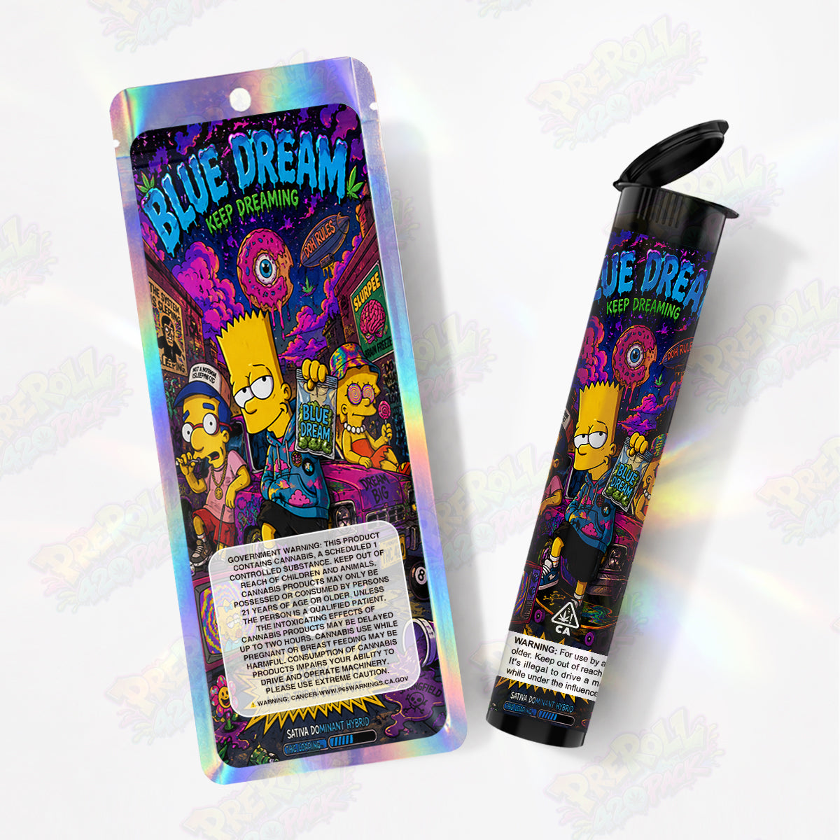 Blue Dream Pre Roll Tubes + Mylar Bags
