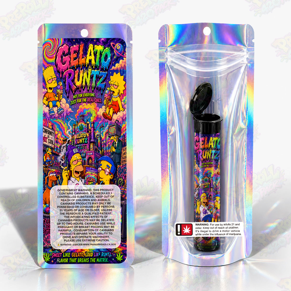 Gelato Runtz Pre Roll Tubes + Mylar Bags