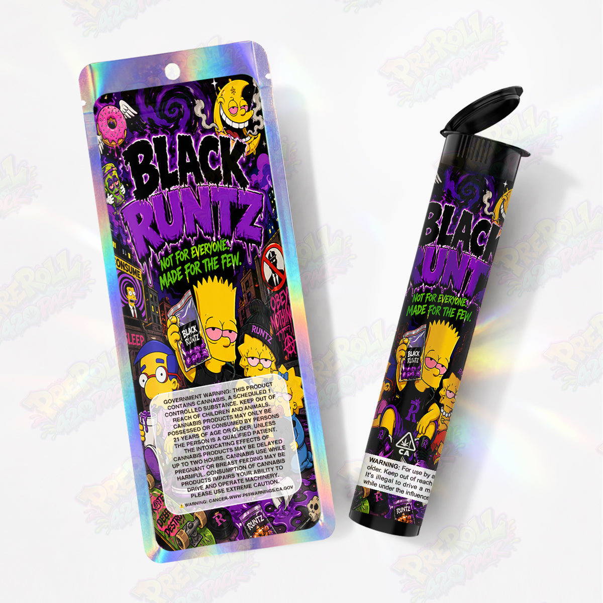 Black Runtz Pre Roll Tubes + Mylar Bags