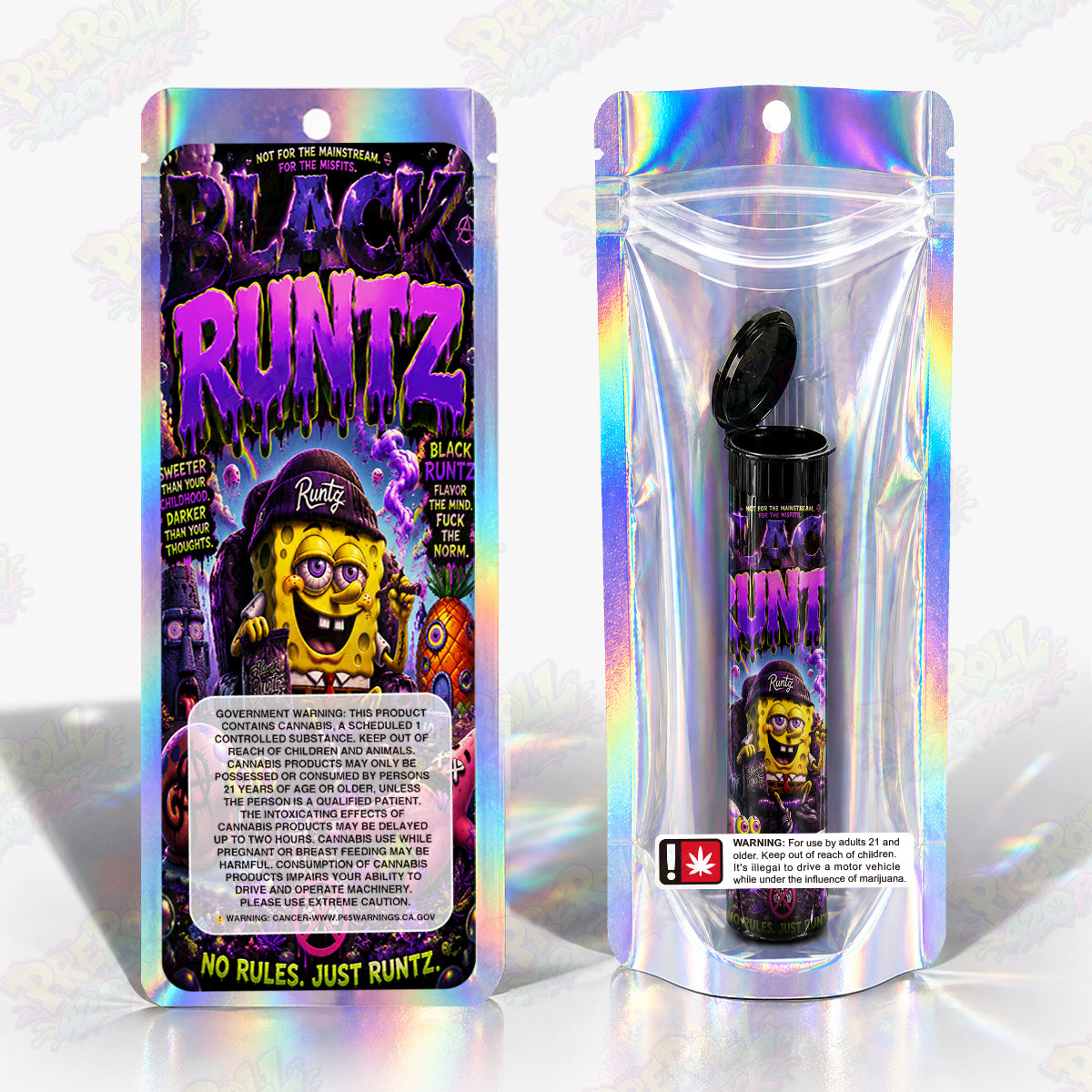 Black Runtz Pre Roll Tubes + Mylar Bags