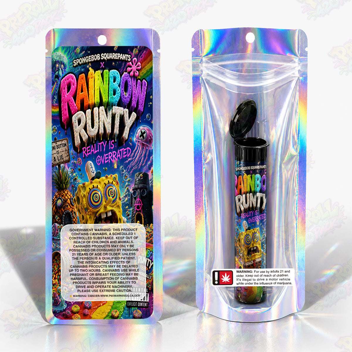 Rainbow Runty Pre Roll Tubes + Mylar Bags