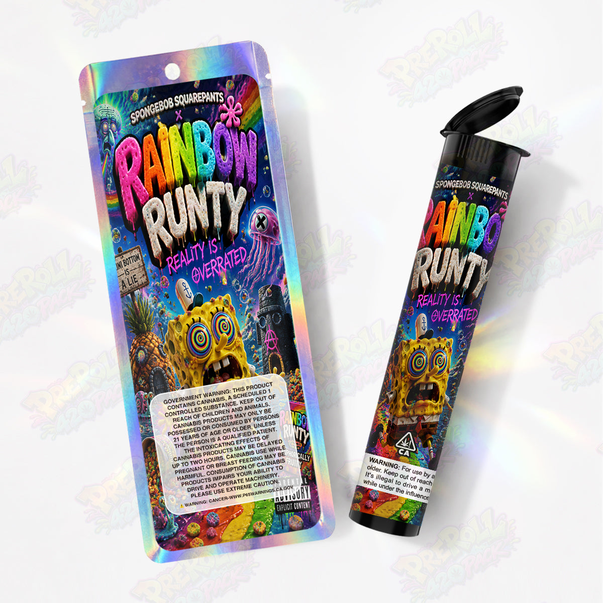 Rainbow Runty Pre Roll Tubes + Mylar Bags