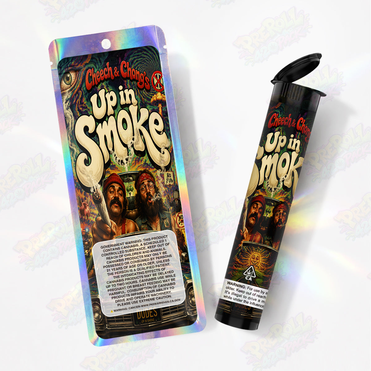 Cheek & Chong's Up In Smoke Pre Roll Tubes + Mylar Bags