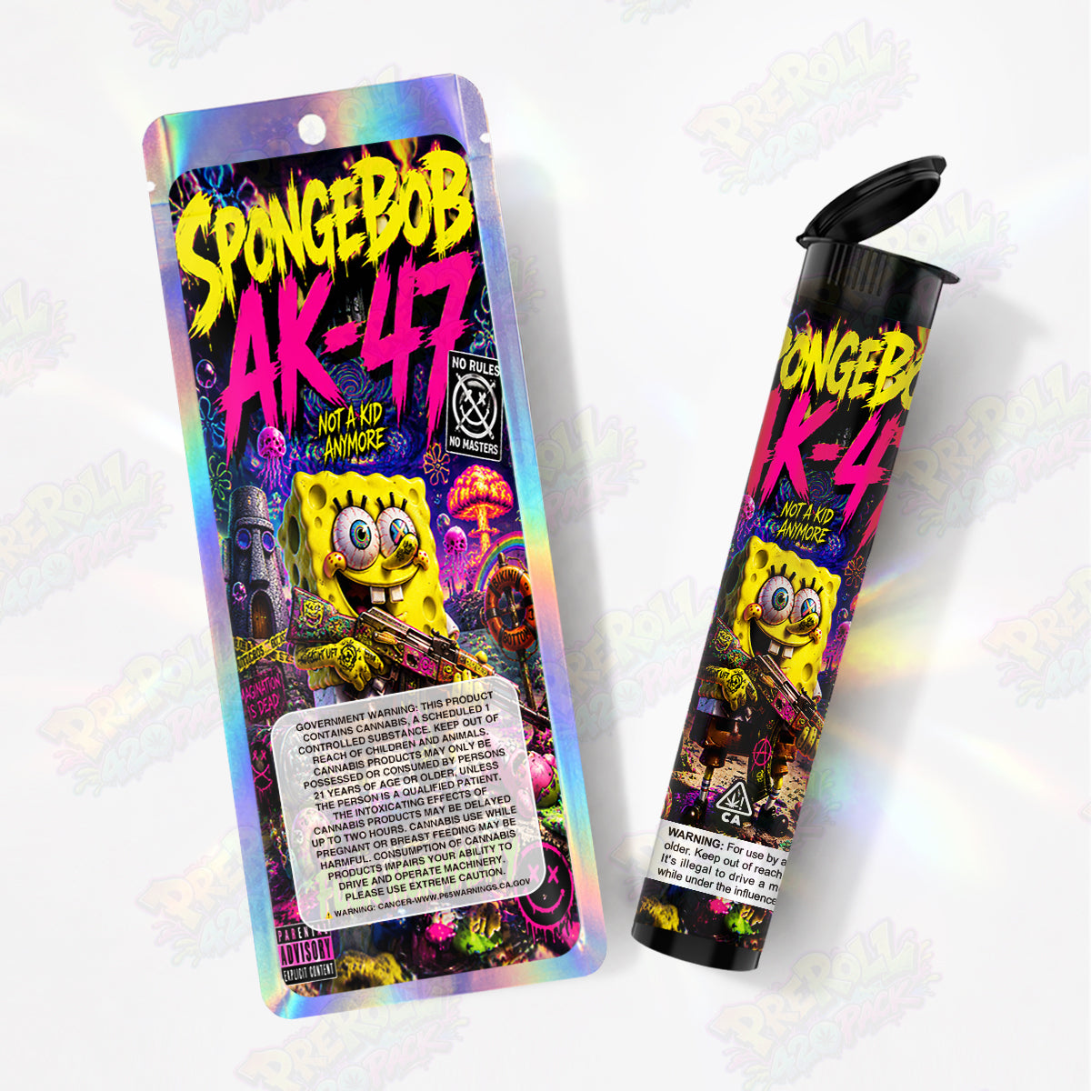 Spongebob AK-47 Pre Roll Tubes + Mylar Bags