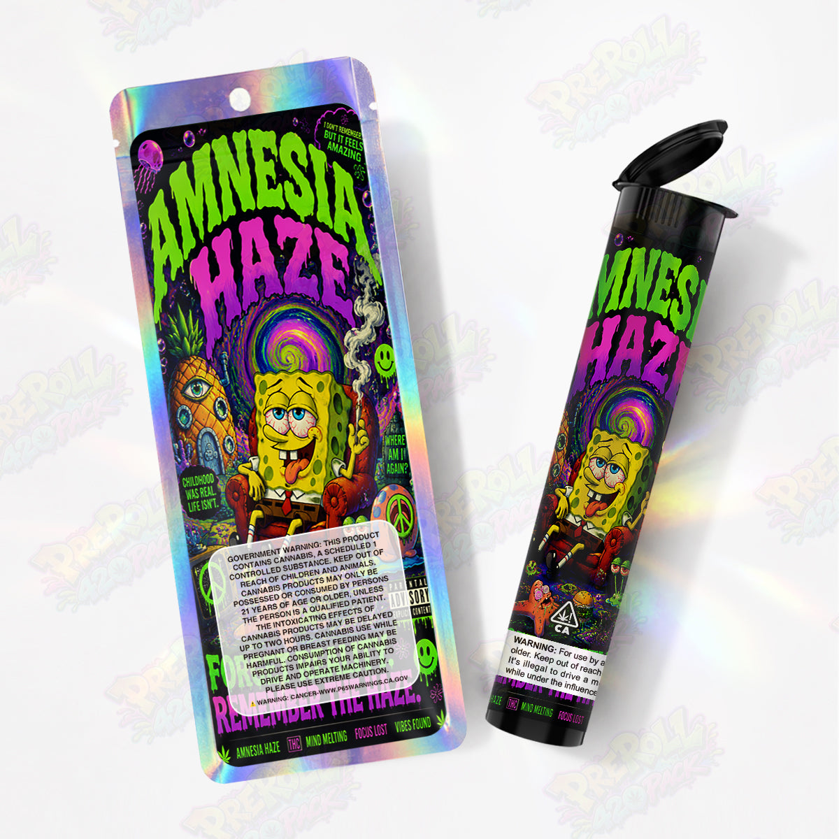 Amnesia Haze Pre Roll Tubes + Mylar Bags