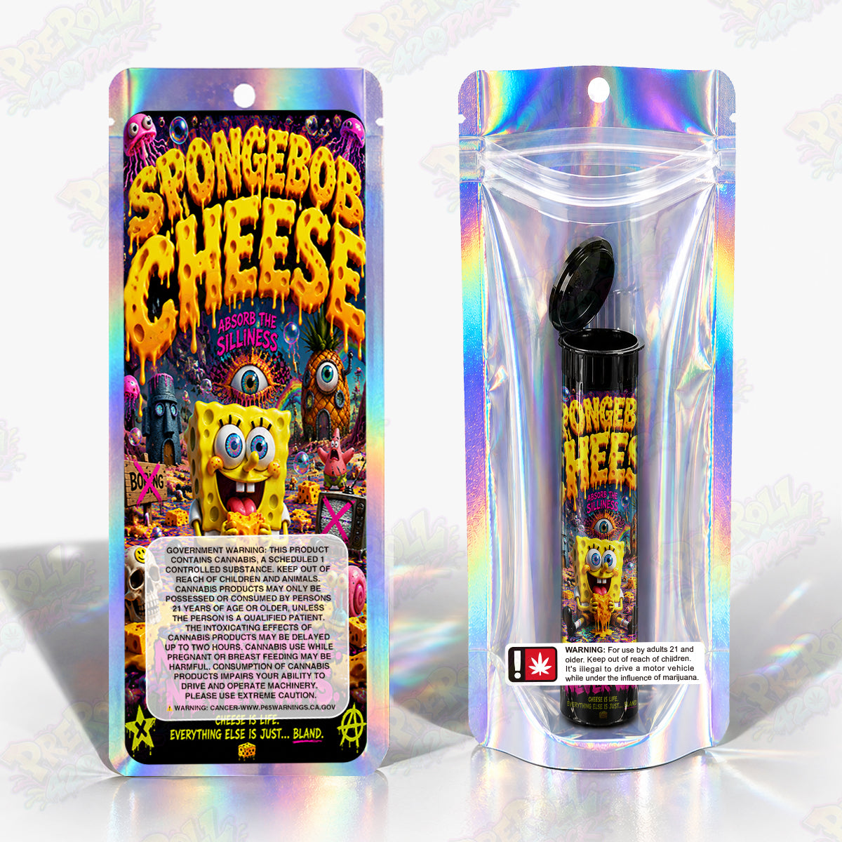 Spongebob Cheese Pre Roll Tubes + Mylar Bags