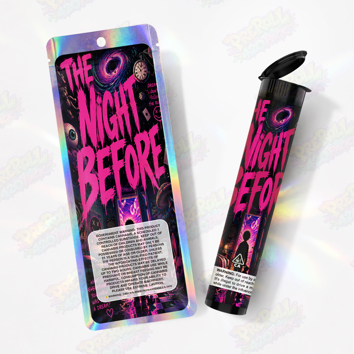 The Night Before Pre Roll Tubes + Mylar Bags