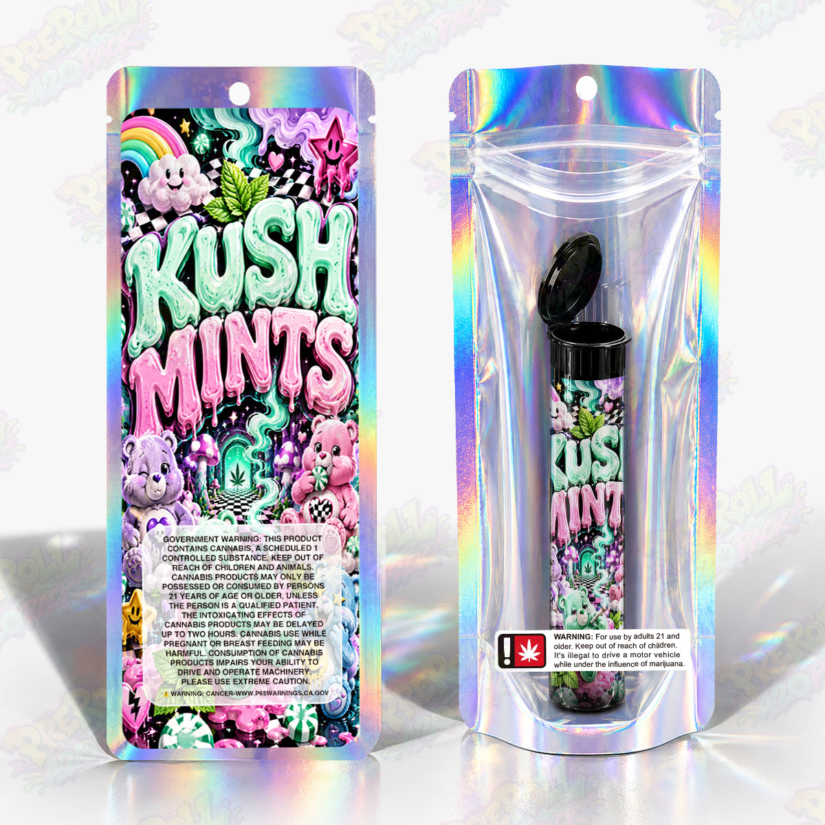 Kush Mints Pre Roll Tubes + Mylar Bags