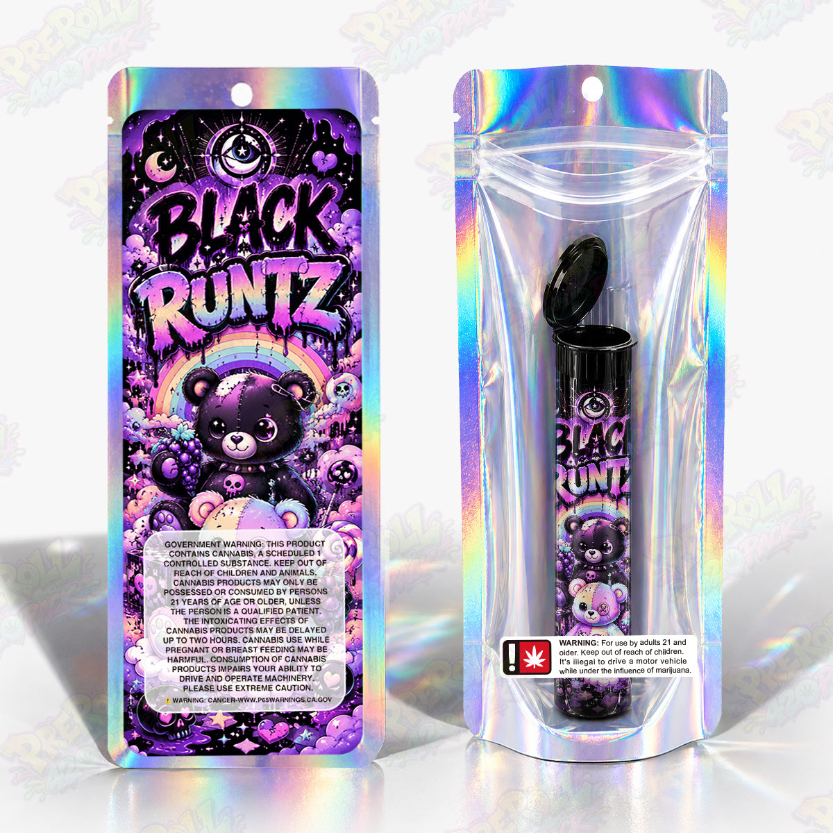 Black Runtz Pre Roll Tubes + Mylar Bags