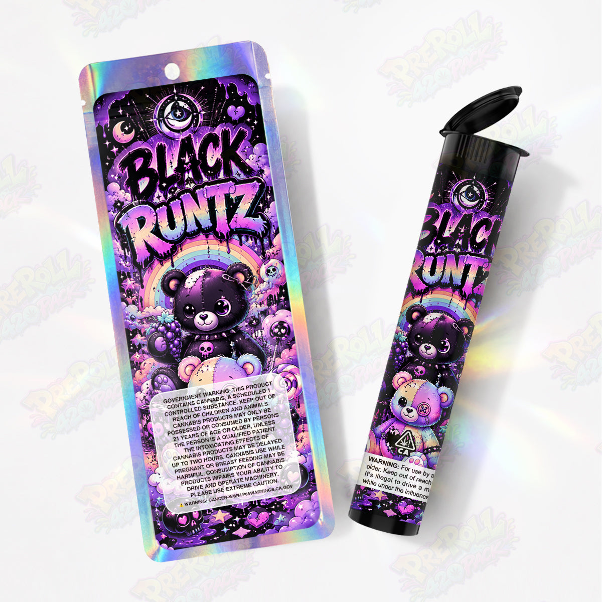 Black Runtz Pre Roll Tubes + Mylar Bags