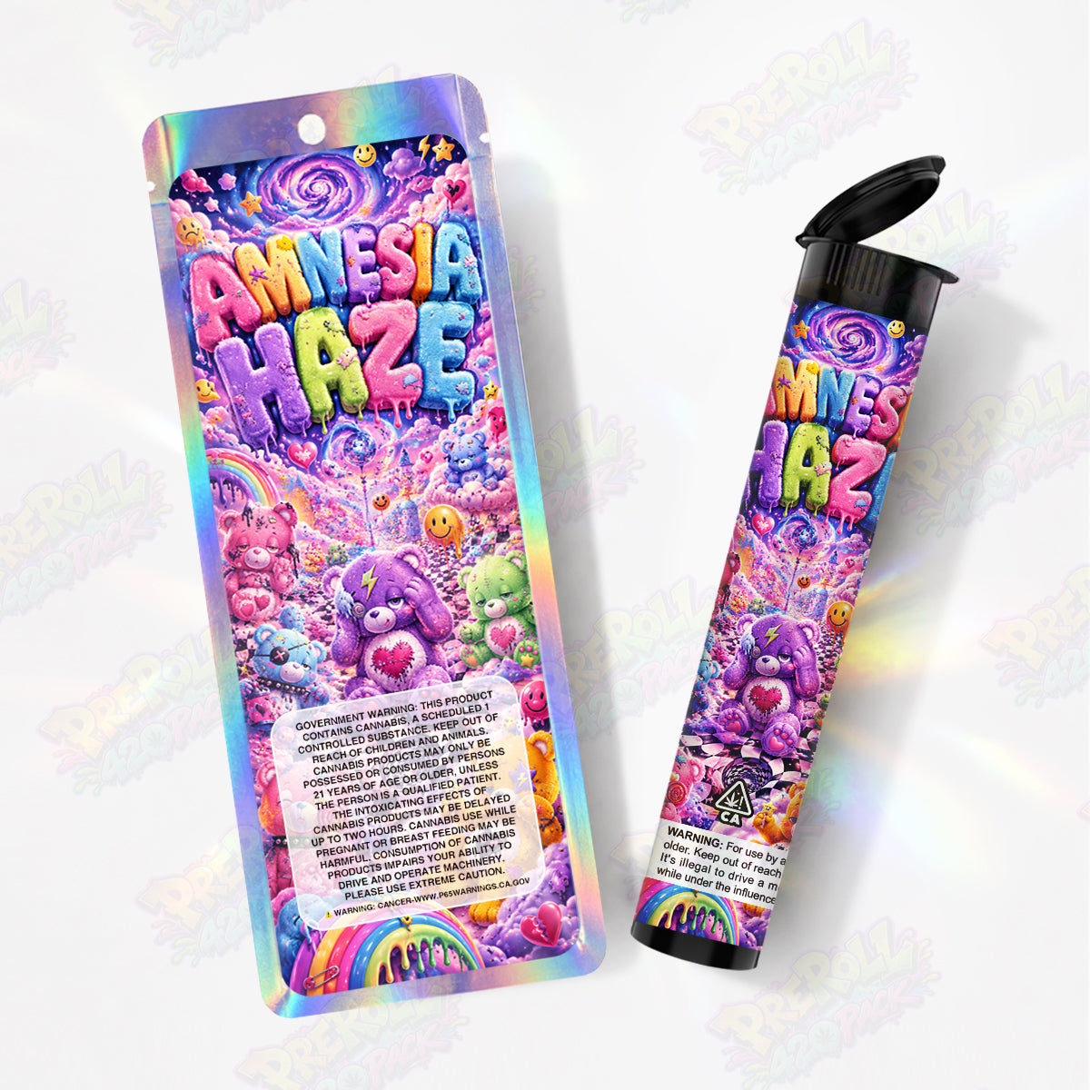 Amnesia Haze Pre Roll Tubes + Mylar Bags