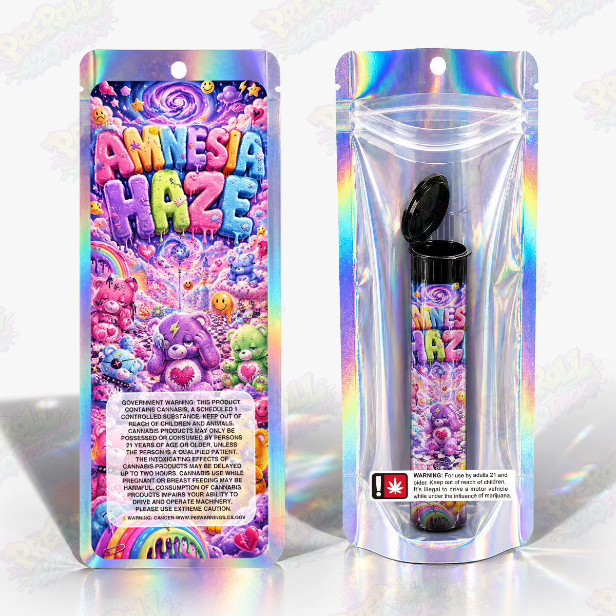 Amnesia Haze Pre Roll Tubes + Mylar Bags