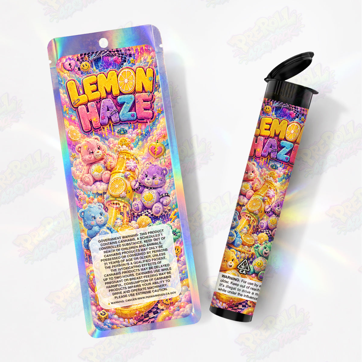 Lemon Haze Pre Roll Tubes + Mylar Bags