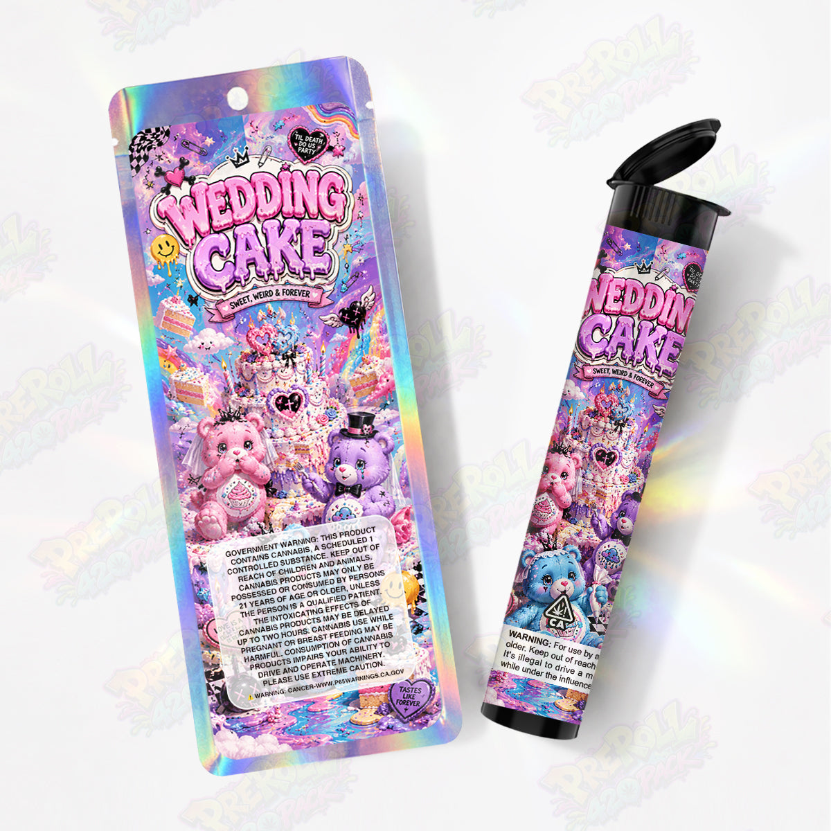 Wedding Cake Pre Roll Tubes + Mylar Bags
